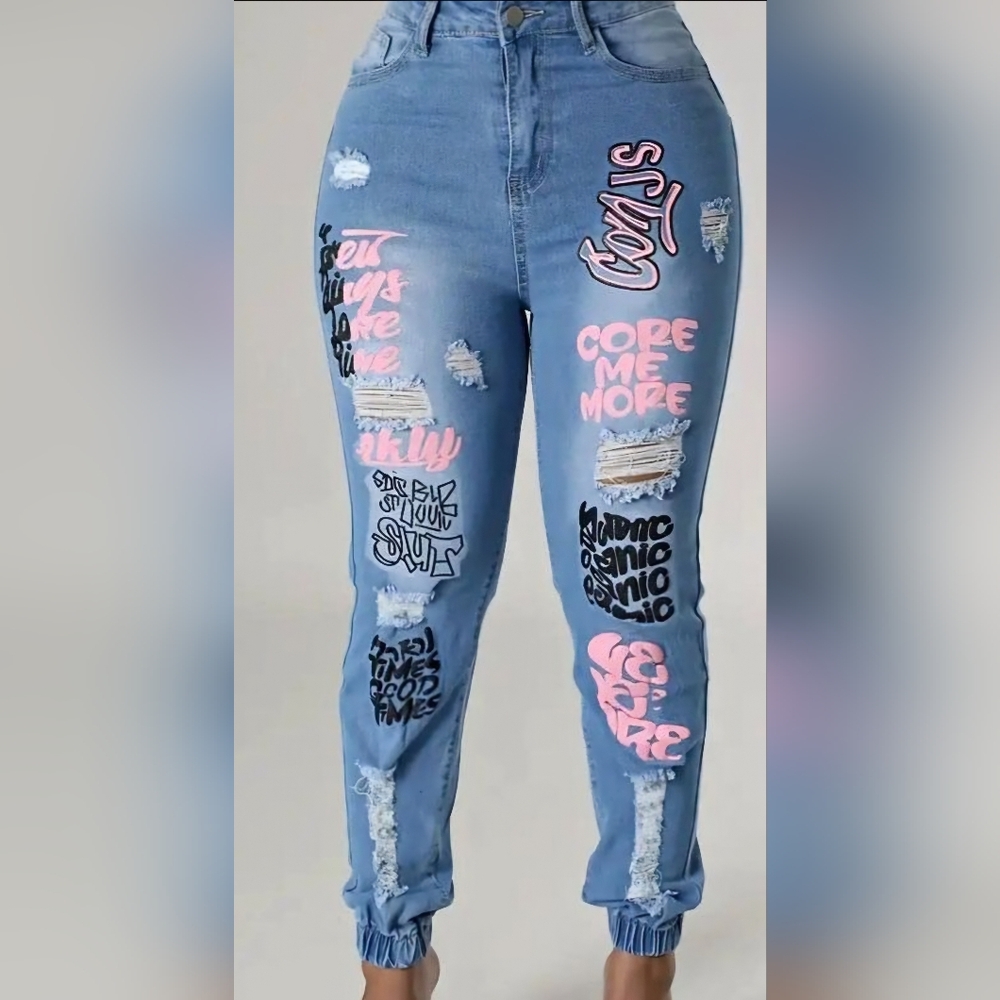 ChicMe Women's New Lettered Jeans, sz M
